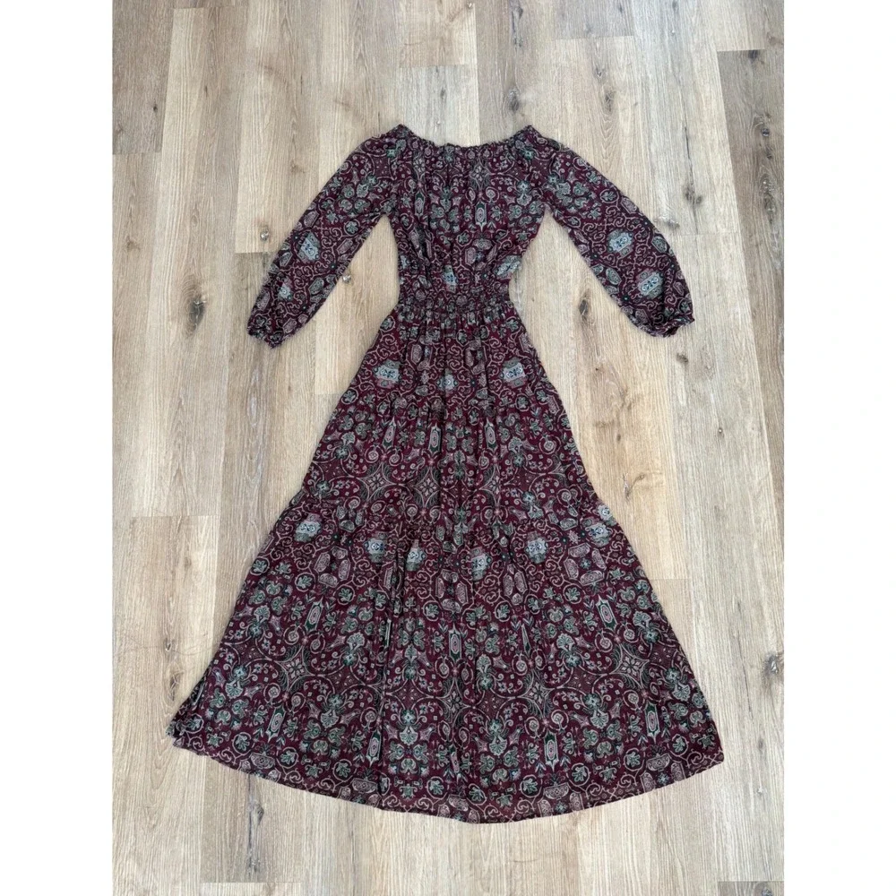 Abercrombie & Fitch Boho Maxi Dress XS Burgundy Paisley Whimsygoth Ethereal